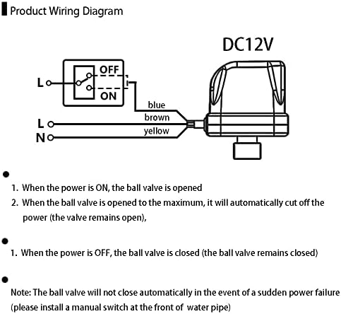 Motorized Ball Valve,3/4" DN20 Brass Electrical Ball Valve,DC12V/24V 3 Wire Water Valve with Standard Port (Normally Closed) - Image 2