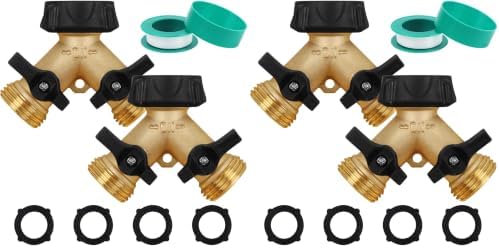 Biswing 4 Pack Garden Hose Splitter 2 Way, Heavy Duty Brass Connector Tap Splitter, Y Splitter 2 Valves with 4 Extra Rubber Washers by Biswing