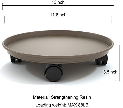 13 Inch Plant Caddy with Wheels, 2 Pack Heavy Duty Round Plant Dolly Tray, Rolling Plant Stand for Indoor Outdoor Use, Brown - Image 2