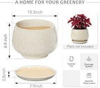 10.3 Inch Ceramic Planter with Saucer,Modern Garden Pots with Drainage Hole Mesh Net, for Indoor Outdoor Use (Silk White) - Image 6