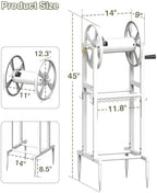 Freestanding Garden Hose Reel holds 125ft Hose of 5/8" with 4 Hooks, 4-Spike Outdoor Hose Holder with 3.9ft Leader Hose & Brass Fitting, Detachable Metal Hose Stand with Storage Rack, White - Image 4