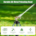 Heavy-Duty Brass Impact Sprinkler with Adjustable Tripod Base, 360 Degree Rotation, Green, 16-37 Inch Height, 0-43 Feet Coverage for Lawn and Garden Irrigation - Image 7