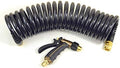 Hose Kit: 1/2" ID x 25' HP Quality Coiled Hose (Charcoal Gray) with Metal Body Spray Nozzle and Brass Quick Release Swivel Connector by OlmstedForgeGardenTools