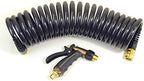 Hose Kit: 1/2" ID x 25' HP Quality Coiled Hose (Charcoal Gray) with Metal Body Spray Nozzle and Brass Quick Release Swivel Connector by OlmstedForgeGardenTools