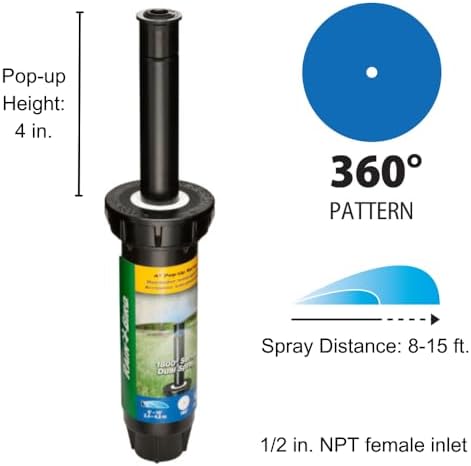 Rain Bird 1804DSF4PK Professional Dual Spray Pop-Up Sprinkler, 360° Full Circle Pattern, 8' - 15' Spray Distance, 4" Pop-up Height, 4-Pack - Image 2