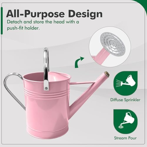 Galvanized Iron Watering Can for Indoor Plants, DIY Watering Cans for House Plant Garden Flower, Long Spout Water Can for Outdoor Watering Plants 6.44L 1.7Gallon (Pink) - Image 4