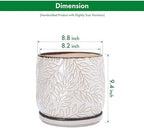 D'vine Dev Embossed Leaves Ceramic Planter, 8 in, Smoked White, 27-A-Q-1 - Image 3