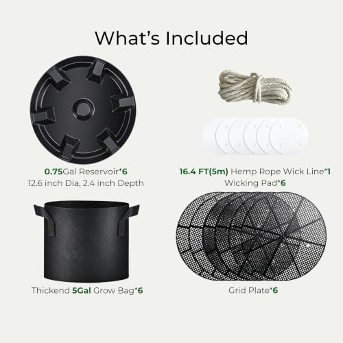 6 Pack Self-Watering Plant Pot Bases with 5 Gallon Grow Bags, Bottom Watering Plant Saucers with Wicking Irrigation System, Auto Watering Planter Kit for Indoor Outdoor Greenhouses Grow Tents Gardens - Image 4