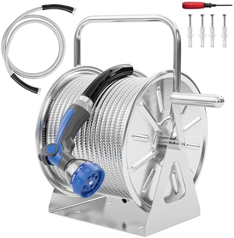 SPECILITE Stainless Steel Garden Hose Reel with 100FT Drinking Water Hose by SPECILITE