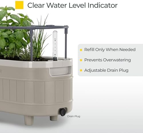 Permasteel Herb Garden Planter with Trellis Support, Self-Watering System with Water Level Indicator, Fits Multiple Herb Plants, for Basil, Flowers, Succulents, Indoor & Outdoor, Taupe - Image 5
