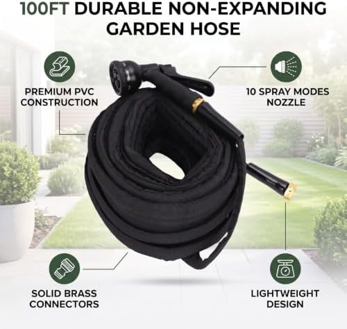 100FT Non Expanding Garden Hose with Spray Nozzle - Image 3