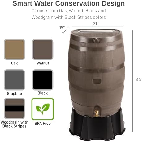RTS Home Accents 50-Gallon Rain Barrel, Flat Back Rain Water Collection Barrel, Stand and Link Kit Included, Walnut Color (2 Pack) - Image 3