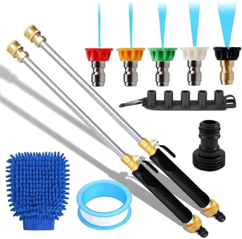 High Pressure Hose Nozzle for Garden Hose, Turn Any Hose Into Power Washer, 5 Spray Tips & Car Wash Towel, Heavy Duty Brass Jet Nozzle for Car Washing, Patio Driveway Outdoor Cleaning (New-Black*2) by LSMARZJZ