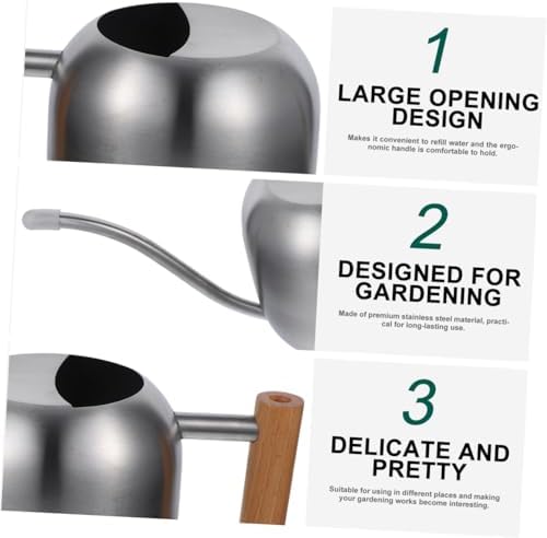 Mikikit Small Stainless Steel Watering Can with Long Spout for Indoor Plants Garden Kettle Tool with Handle Practical Sprinkling Can for Office and Home Gardening - Image 3