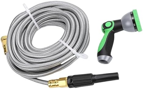 WALFRONT Garden Hose with Sprayer Nozzle Stainless Steel Water Hose 50ft - Image 3