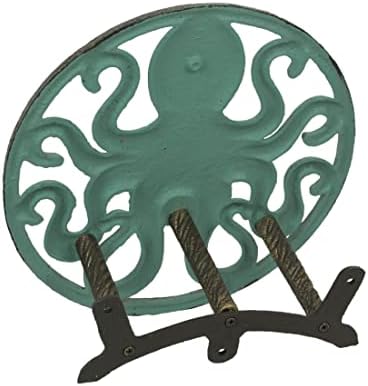Zeckos Octopus Garden Hose Holder, 12 Inch Verdigris Cast Iron Wall Mount - Image 3
