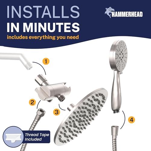 HammerHead Metal Dual Shower Head Combo With 3-Spray Handheld and Rainfall - Image 7