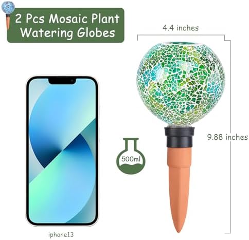 Mosaic Watering Globes 2 Pack Self Watering Spikes Bule - Image 2