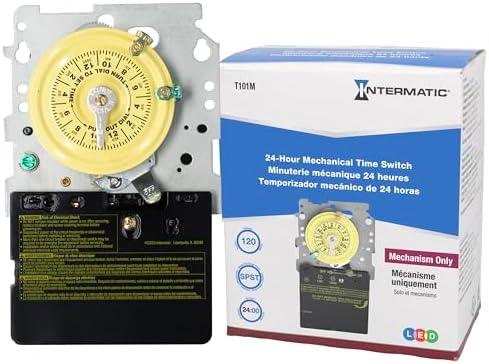 Intermatic T101M 24-Hour Mechanical Timer (Mechanism Only) - 120V SPST, Heavy-Duty, Manual Override, 40 Amp - Ideal for Lights, Pumps, Fans, and HVAC Systems by Intermatic