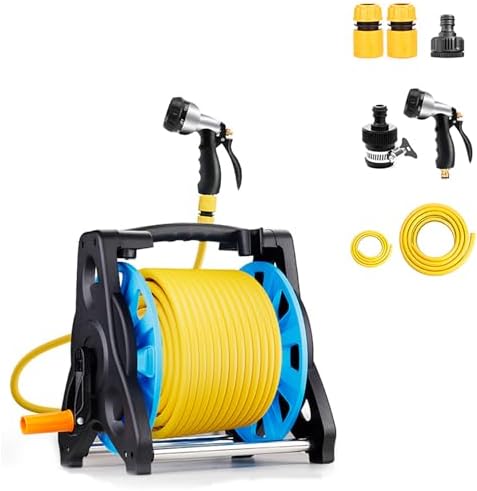 Portable Hose Cart, Wall-Mounted Garden Hose Reels High Pressure Water Gun with Thickened Hose and 360° Foldable Hand Handle, Leak-Proof Design for Cleaning, Irrigation, Car Wash by Unknown