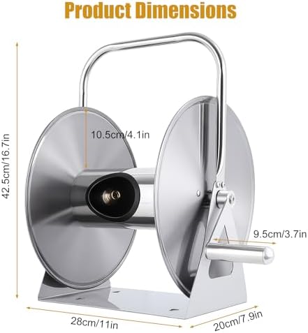 Stainless Steel Garden Hose Reel, Wall/Floor Mounted Heavy Duty Water Hose Reel with Crank Handle & 6.5 FT Leader Hose, Holds 75 FT x 5/8″ or 130 FT x 1/2″ Hose for Yard, Garden, Patio - Image 7