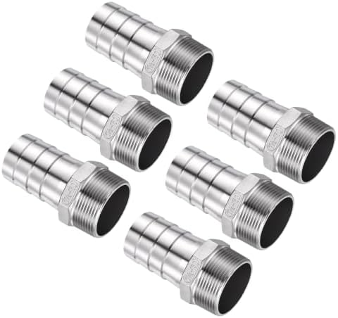 6pcs Stainless Steel Hose Barb Fittings 1-1/2"Barb to 1-1/2"NPT Male by Kozelo