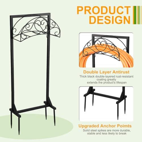 Garden Hose Holder Stand with 4 Ground Spikes, Black - Image 3