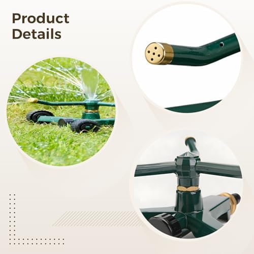 3-Arm Metal Sprinkler with Wheel Base, 360 Degrees Rotary Sprinkler for Yard, Copper Nozzle, Covers Up to 845 sq ft, Quick Connect Garden Irrigation System for Lawn, Garden, Outdoor Areas - Image 2