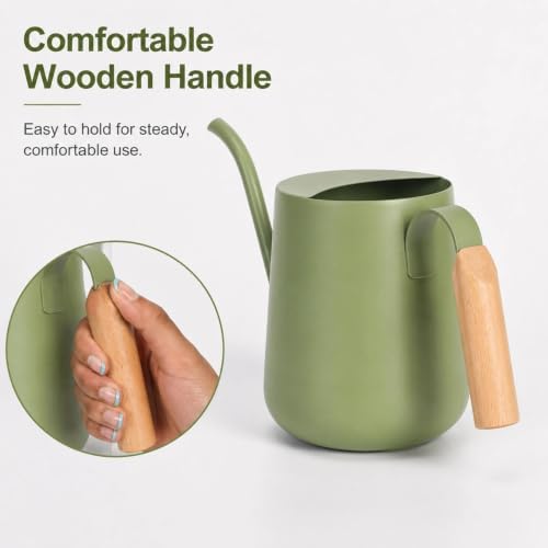 IMEEA 33oz Indoor Watering Can Stainless Steel Wooden Handle Long Spout - Image 5