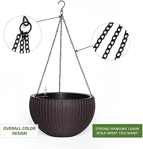 Dexceder 10.5 Inch Self Watering Hanging Planter (Brown) - Image 5