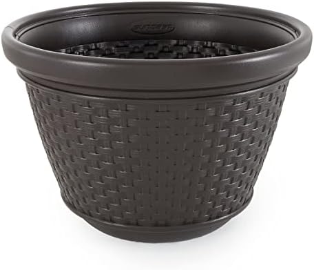Suncast 4 Pack Wicker Hose Pot, Decorative Resin Garden Hose Storage, 100ft 5/8in Standard Vinyl Hose Capacity with 4 Drain Holes, 18in x 12in, Java - Image 5