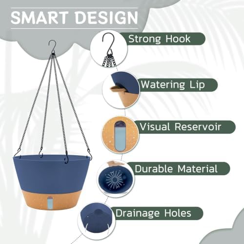 ZMTECH Large 12Inch Self Watering Hanging Planter, Water Window & Chain - Image 3
