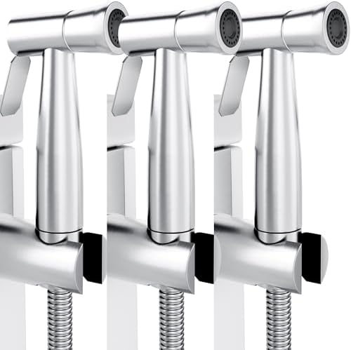 Purrfectzone 3 Pack Bidet Sprayer for Toilet, Handheld Kit, Easy-to-Install Toilet Shattaf Set, Hand Held Stainless Steel shower with Adjustable Flow, Cloth Diaper wash by PurrfectZone