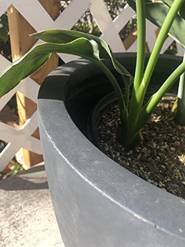 Kante 18 Inch Dia Round Concrete Planter, Indoor Outdoor Large Plant Pot with Drainage Hole and Rubber Plug for Home Patio Garden, Dark Gray - Image 4