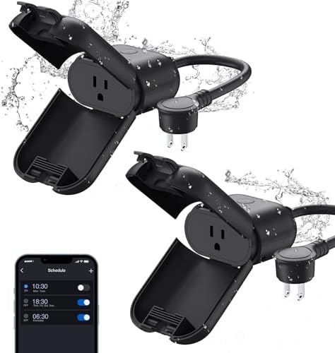 ELEGRP PQR10 Outdoor Smart Plug Waterproof IP66, WiFi Plug Compatible with Alexa & Google Assistant, Smart Outdoor Outlet for String Lights, No Hub Required, 1875W Max, UL Certified, 2 Pack, Black by ELEGRP%7CELEGROUP
