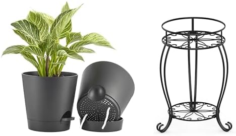FaithLand 2 Tier Plant Stand and 2-Pack 8 Inch Self Watering Pots Bundle by FaithLand