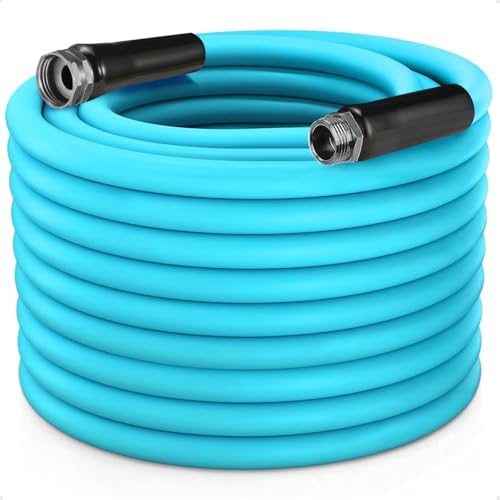 Garden-Hose 150ft x 5/8 in Heavy Duty, Lightweight and Flexible Water Hose, Burst 600 psi, Kink-less Hybrid Rubber Hose for Backyard, 3/4'' Solid Metal Fittings for All Your Watering Need by Tckoasis