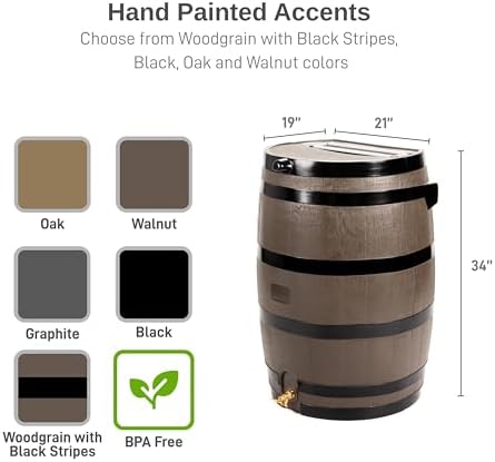 RTS Home Accents 50-Gallon Rain Barrel with Link Kit, Flat Back Rain Water Collection Barrel, Link Kit Included, Woodgrain with Black Stripes (2 Pack) - Image 4