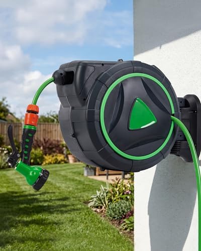 LinTimes 100ft Retractable Garden Hose Reel, Auto Rewind & Wall Mount - Image 3