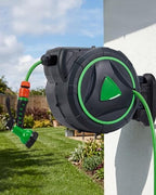 LinTimes 65ft Heavy Duty Retractable Garden Hose Reel, Auto Rewind - Image 3