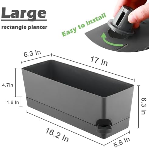 4 Pack Self Watering Pots for Indoor Plants 17 Inches Window Boxes Planters Rectangular Flower Pots Rectangle Herb Pots Large Plant Pots with Drainage Holes and Saucers Windowsill Planter, Grey - Image 3