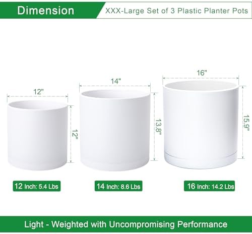 D'vine Dev 3-Pack Plastic Pots & Saucers, 12/14/16 in, White, 74-V-A-7 - Image 2