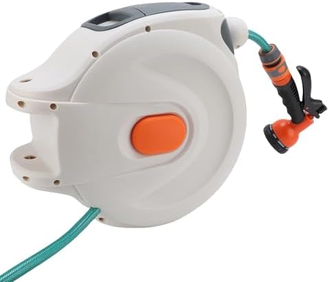 Garden Hose Reel Auto Rewind Retractable Any Length Lock Water Hose Reel with High Pressure Sprayer for Washing Car Cleaning Gardening Outdoor Use Plastic 340x160x310mm (20m / 65.6ft) - Image 4