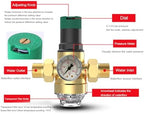 LiebeWH Water Pressure Regulator, Adjustable Brass Reducer with Filter, 0.1 to 122F Pressure Meter for Garden and RV Use (1/2 inch (DN15)) - Image 3
