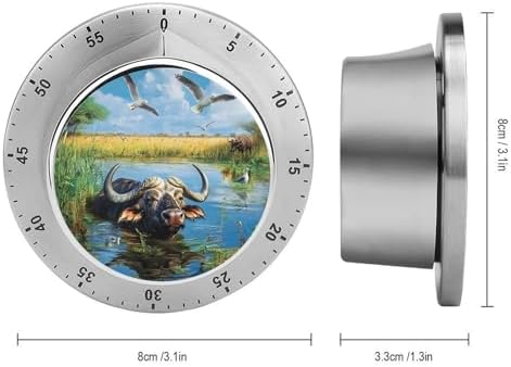 African Buffalo in Water Funny Timer 60 Minute Mechanical Clock Management Timers for Kitchen Work Training - Image 2