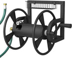 Artigarden Garden Wall Mounted Hose Reel, Outdoor Heavy-Duty Water Hose Holder Winder, Holds 125 Feet of 5/8-Inch Hose, with 3.9 ft Leader Hose, Water Fitting and Storage Basket for Yard, Black by Artigarden