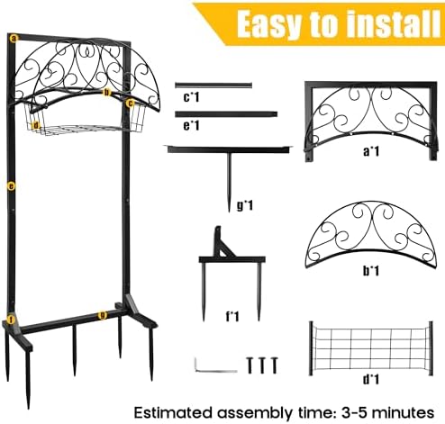 Garden Water Hose Holder - Waterhose Stand for Outside Freestanding, Heavy Duty 5-Spikes Free Standing Hose Hanger Rack Organizer with Storage Basket Holds 160ft Water Pipe for Yard Lawn - Image 3