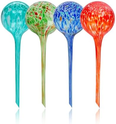 Iridescent Self Watering Globes, Glass Rainbow Plant Watering Globes, Self Watering Planter Insert, Automatic Plant Waterer Indoor (Large-4 Pcs Multi-Color) by Plankkers