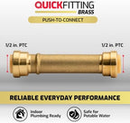 QuickFitting 1/2" Brass Push-to-Connect Slip Repair Coupling, 3 Pack - Image 2