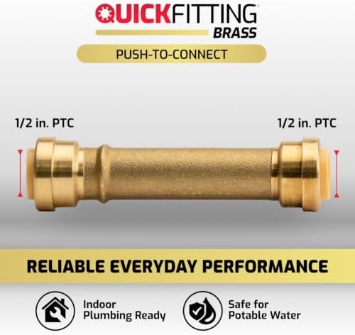 QuickFitting 1/2" Brass Push-to-Connect Slip Repair Coupling, 3 Pack - Image 2